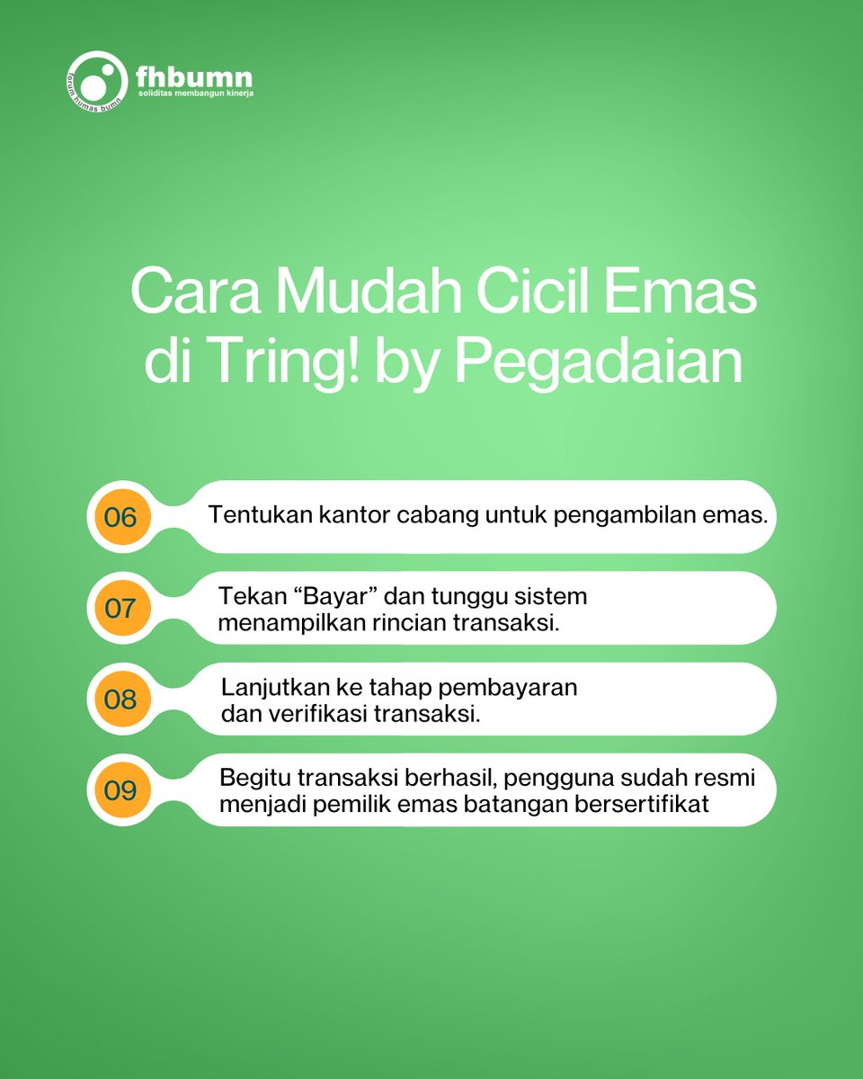 ForHumBUMN's tweet image. Pegadaian memperkenalkan pembaruan fitur “Cicil Emas” di aplikasi Tring! by Pegadaian, yang memungkinkan pengguna memiliki emas batangan 24 karat dengan cicilan ringan dan proses serba digital.