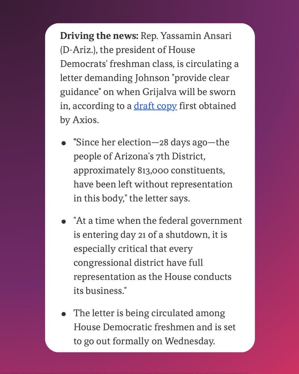 RepYassAnsari's tweet image. Yes, we’re angry. Because 813,000 Arizonans still don’t have representation. As president of the Freshman Dems, I led my colleagues in demanding @SpeakerJohnson tell us when Adelita Grijalva will be sworn in.