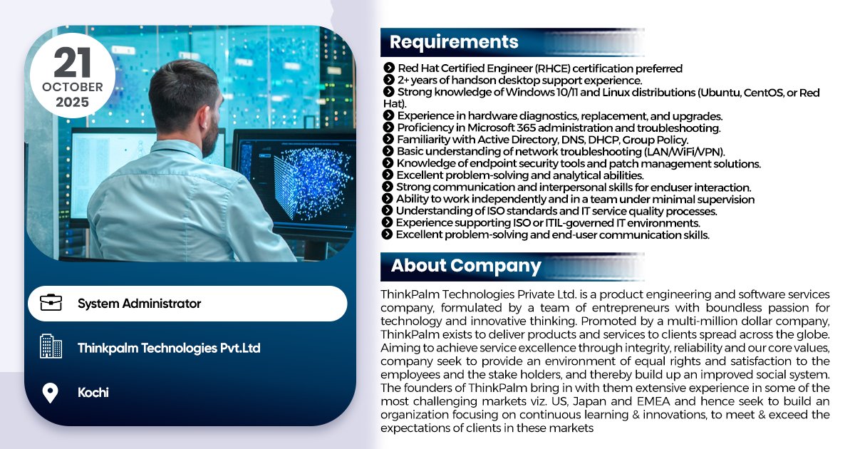 linuxgroup's tweet image. System Administrator Job #1networksupportengineer #Jobsearch #JobAlert #jobvacancy #ipsrjobs #jobs2025 #ipsr #25yearsofipsr #careeropportunity #ltjobs #MNCJobs #techcelerating_careers #devops #AWS #vacancy