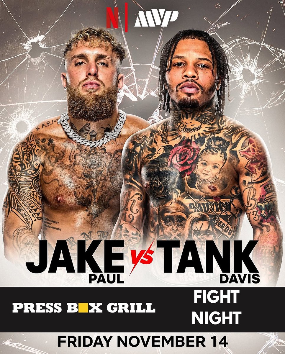 pressboxgrill's tweet image. SAVE THE DATE for our next PBG Fight Night featuring the Jake Paul vs Tank Davis match on 11/14/25!

#jakepaulvstankdavis #dallaslife #dallasfun #dallasbars #dallassportsbar #downtowndallas #dallastx #dallastexas