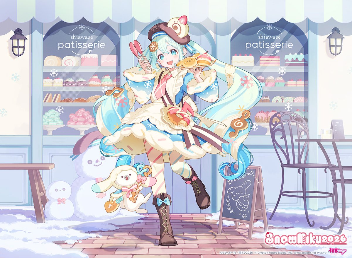 【SNOW MIKU 2026】
メインビジュアルを制作いただいたのはぶーたさん（<a href="/booota/">ぶーた🐽💜</a>）！
「しあわせパティスリー」というテーマにぴったりな、ふんわり甘く可愛らしい雪ミクとラビット・ユキネを描いていただきました🍰❄

#雪ミク #雪ミク2026 #ラビット・ユキネ #初音ミク