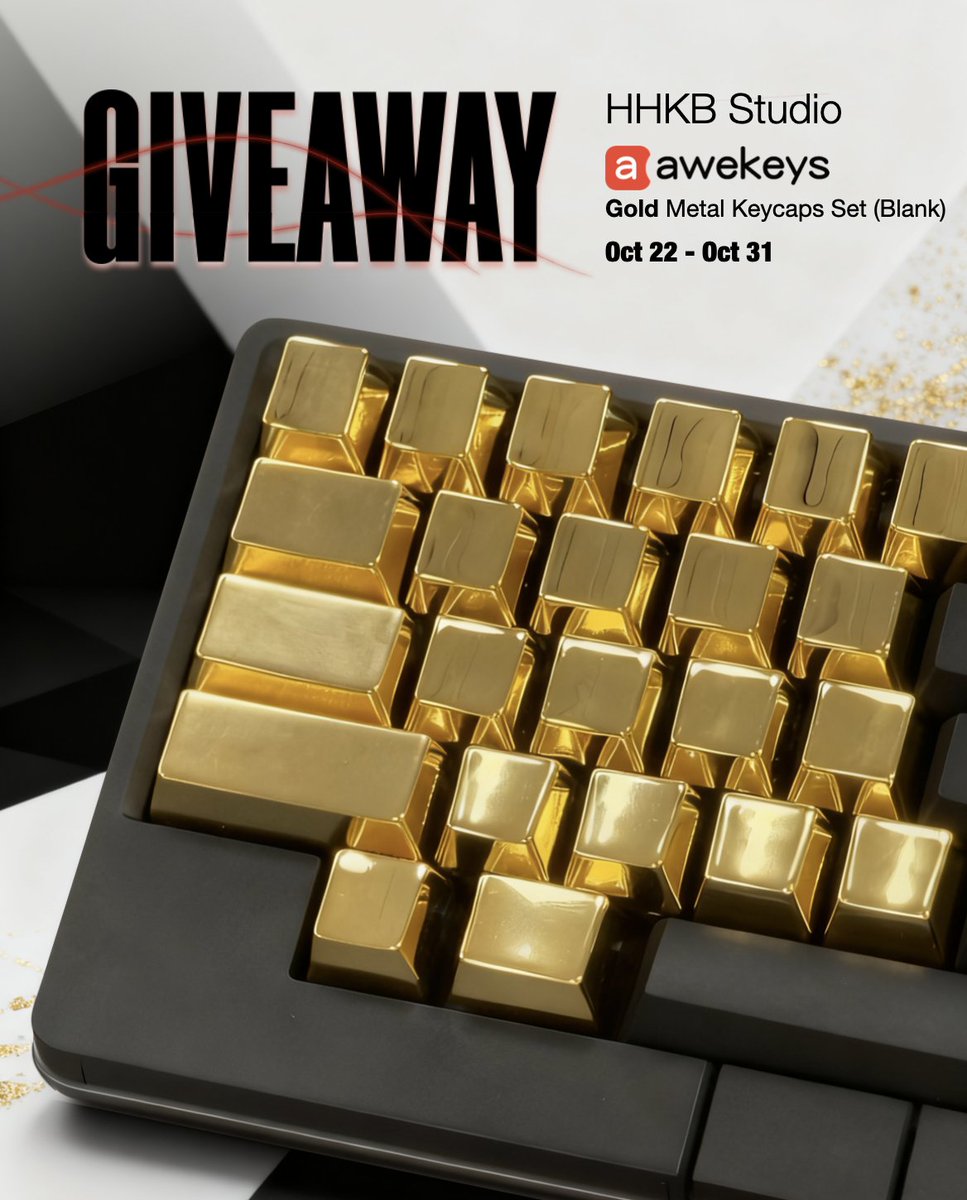 🎉 ᕼᗩᒪᒪOᗯEEᑎ KEYᗷOᗩᖇᗪ GIᐯEᗩᗯᗩY! 🎃
豪華プレゼント企画開催！👻✨

伝説的な HHKB Studio と
フルメタル仕様の Awekeys Gold Keycap Set（無刻印／多くのレイアウト対応） をセットで1名様にプレゼント！🎁

参加方法👇
1️⃣