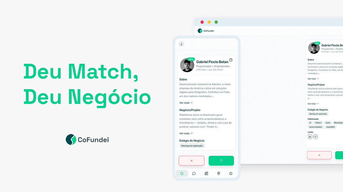 cofundei's tweet image. 💡Ideias boas não podem ficar paradas. Na CoFundei, você dá match com outros empreendedores em minutos. Bora tirar do papel? cofundei.com