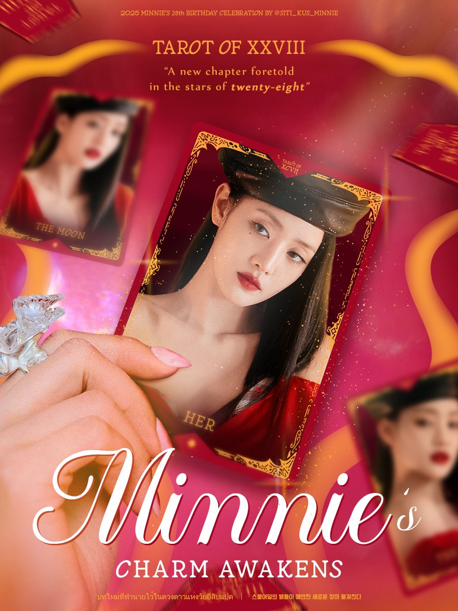 ᅠᅠ
˖ . 🔮 𝐓𝐡𝐞 𝐜𝐚𝐫𝐝𝐬 𝐨𝐟 𝐗𝐗𝐕𝐈𝐈𝐈 have been drawn and destiny awakens. Through the shimmer of twilight, 𝐌𝐢𝐧𝐧𝐢𝐞’𝐬 𝐂𝐡𝐚𝐫𝐦 𝐀𝐰𝐚𝐤𝐞𝐧𝐬: a celebration of mystery, grace, and the power of 𝙃𝙀𝙍 come together for the one who shines beyond fate ˖⭒ ִֶָ
ᅠᅠ