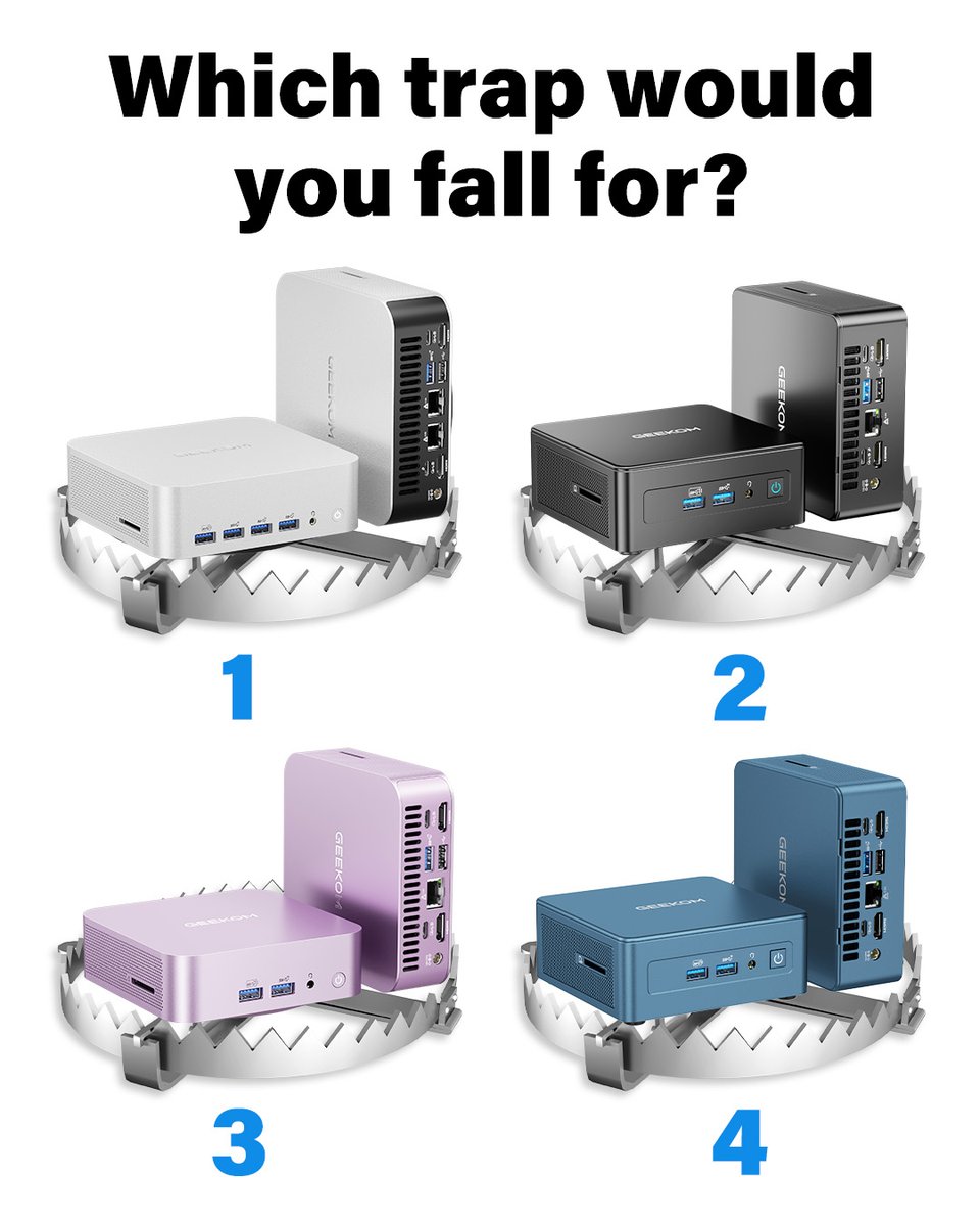 geekompc's tweet image. Careful… these traps don’t catch animals — they catch PC lovers. 🪤❤️
Which trap would you fall for? 👀

💻🎉Either way, you win — all PCs 18% OFF!
🔗geekompc.com/geekom-mini-it…
Code: GEEKOM22
----
#GEEKOM #MiniPC #tech #computer #relatable #modernproblems #TechLife #TechHumor…
