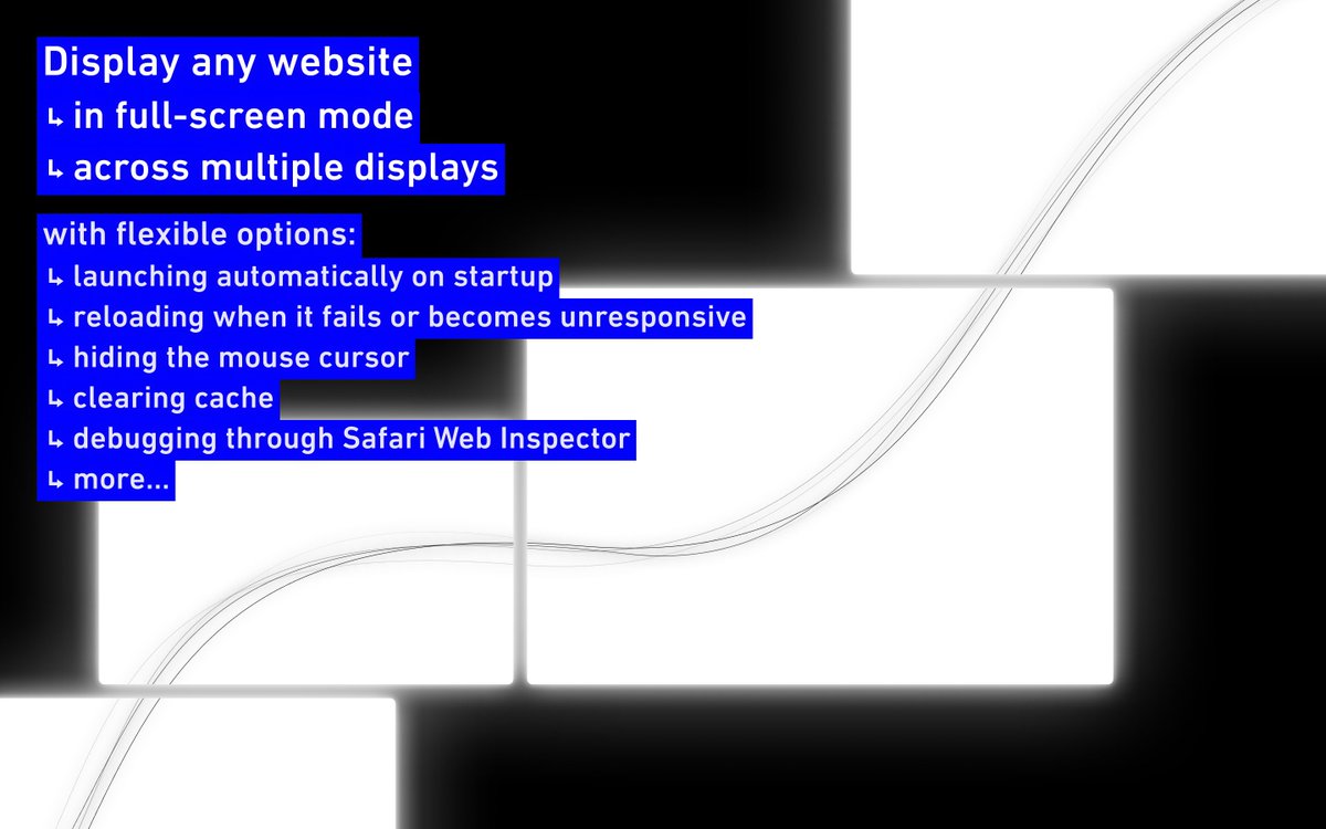 ウェブサイトをサイネージとしてサクッと使うときの面倒なあれこれを解決するMacアプリをリリースしました✋

半年間ほど実践投入しながら必要な機能を開発しました🚀

「Browser Wall」の主な機能

🌐