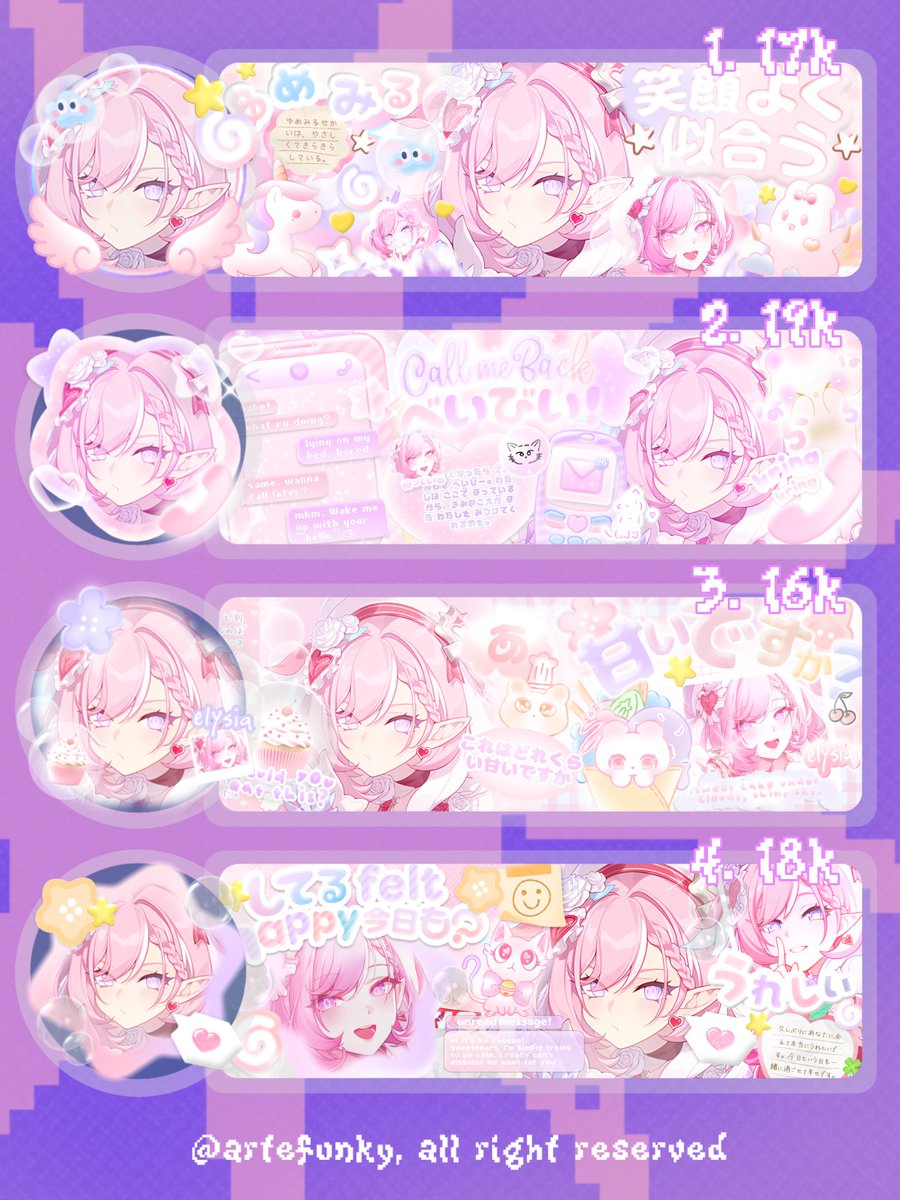 artefunky's tweet image. help rt? ありがとう 💕

hai~ gwen ada ready stock layout "elysia" 🍎⭐ price on pict (qris only), free re-text no re-color, get ava + icon + header! 💓 yuk jajan :3

— #zonauang #zonajajan