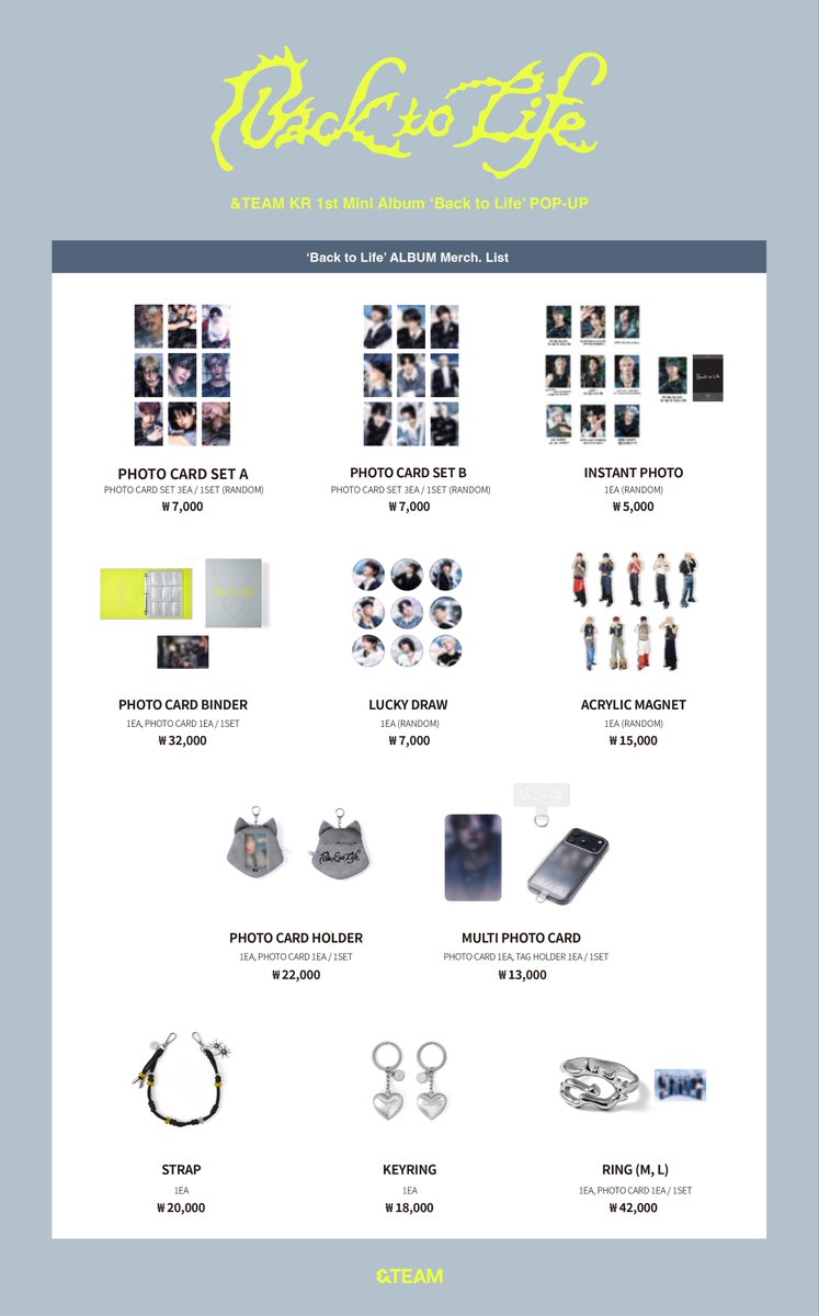 &TEAM Back to Life BTL ファンミ グッズ 📢 ) &TEAM KR 1st Mini Album 'Back to Life' POP-UP Merch List