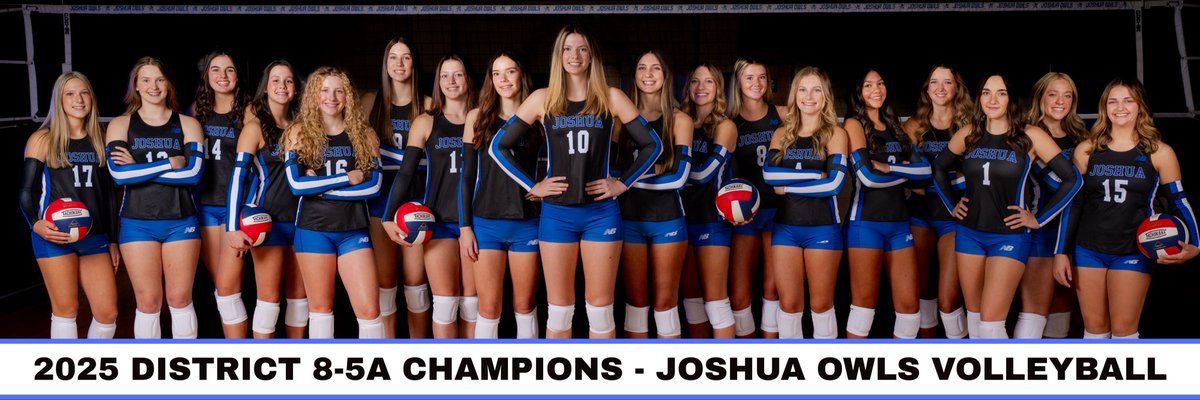 Introducing the 2025 District 8-5A Champions! Congratulations to all of the players &amp; coaches on a great season! One game left before playoffs this Friday to chase 14-0! #allforone 💙🦉🏐