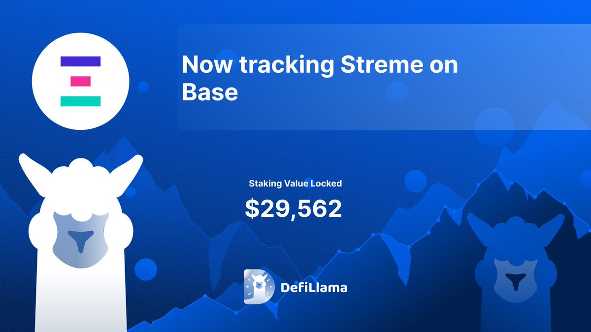DeFi Llama announcing tracking of Streme on Base with staking value locked
