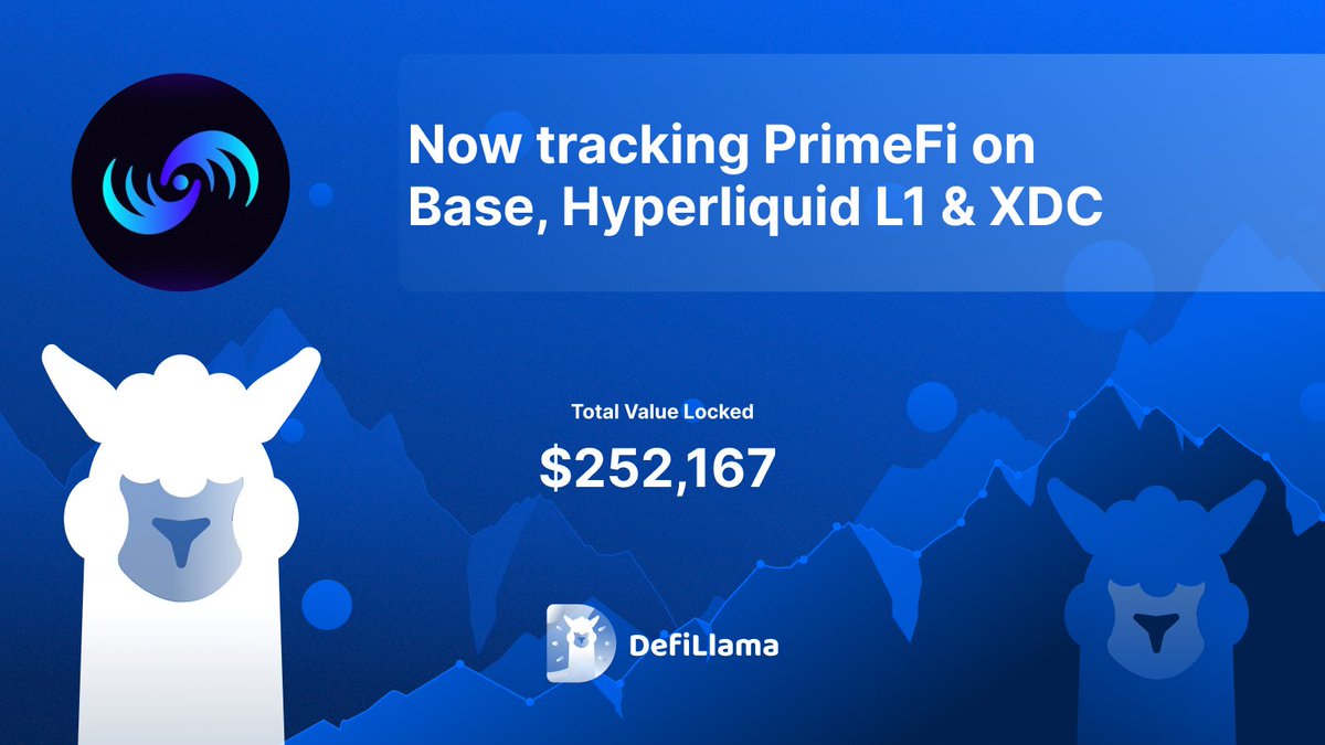 DefiLlama 宣布跟踪 PrimeFi 的图像，TVL 为 $252,167