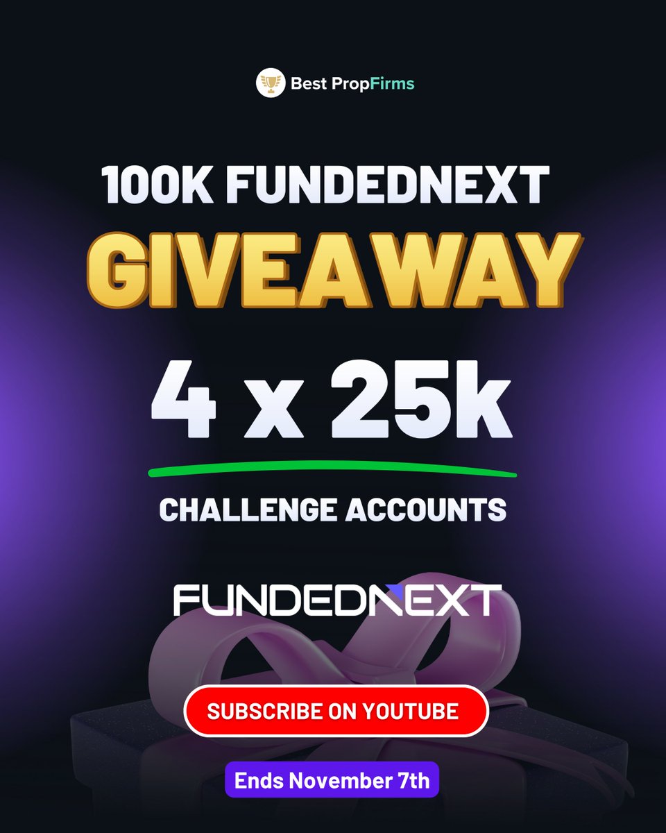 PropFirms (@prop_firms) on Twitter photo 100k Prop Firm Giveaway w/<a href="/FundedNext/">FundedNext</a> 🚀
🎁4 x 25K Challenge Accounts
To Enter👇
1️⃣Subscribe to Youtube 👉youtube.com/@propfirms
2️⃣Follow <a href="/Prop_Firms/">Best PropFirms</a>
3️⃣Like and Retweet
4️⃣Comment 'YOUTUBE' and post a screenshot
5️⃣Open a FundedNext account (please use the link below to sign up 100k Prop Firm Giveaway w/<a href="/FundedNext/">FundedNext</a> 🚀
🎁4 x 25K Challenge Accounts
To Enter👇
1️⃣Subscribe to Youtube 👉youtube.com/@propfirms
2️⃣Follow <a href="/Prop_Firms/">Best PropFirms</a>
3️⃣Like and Retweet
4️⃣Comment 'YOUTUBE' and post a screenshot
5️⃣Open a FundedNext account (please use the link below to sign up