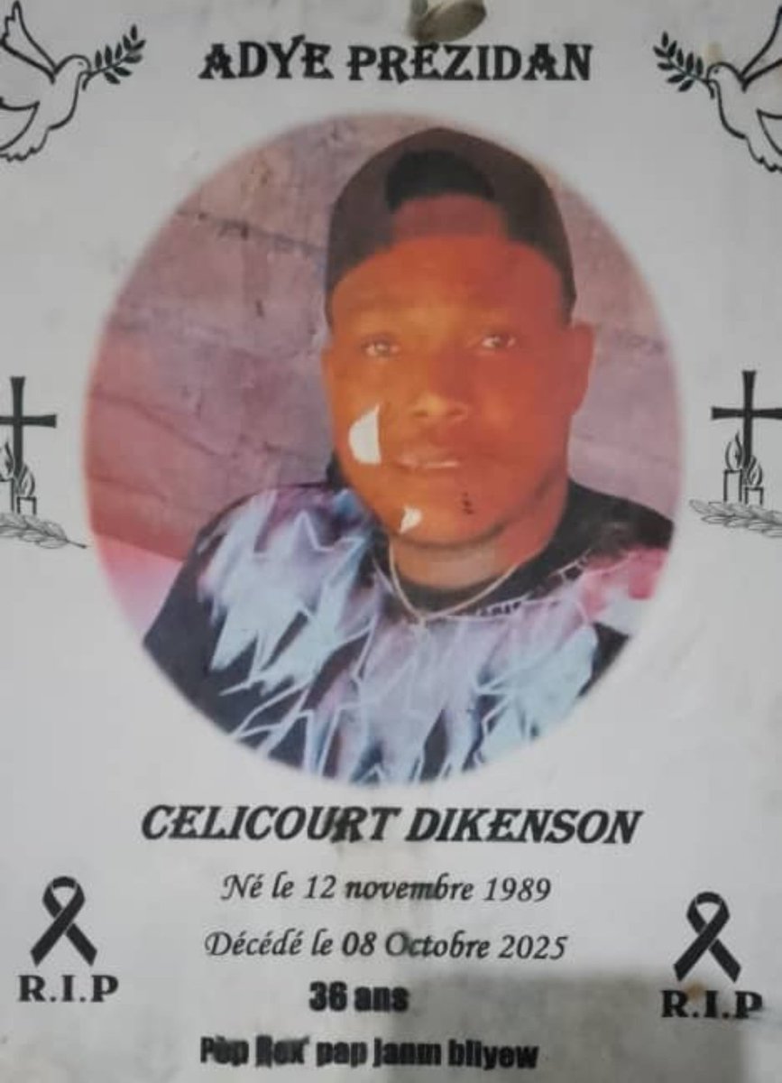 RTVMFM's tweet photo. Nen pran kou, Je kouri dlo.😢😭
"JENERAL CELICOURT" janbe nan lapè.🕊

-Komite direktwa PCEC la pwomèt ou batay pou chanjman ou te komanse anndan peyi a pap kanpe.✊️
#AYITI DEVAN.💙🇭🇹✊️ https://t.co/voiVKku5Jq