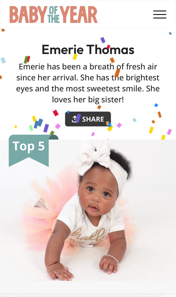 Today is 2xs the VOTE for your free daily vote!! #babyoftheyear

babyoftheyear.org/2025/emerie-fb…