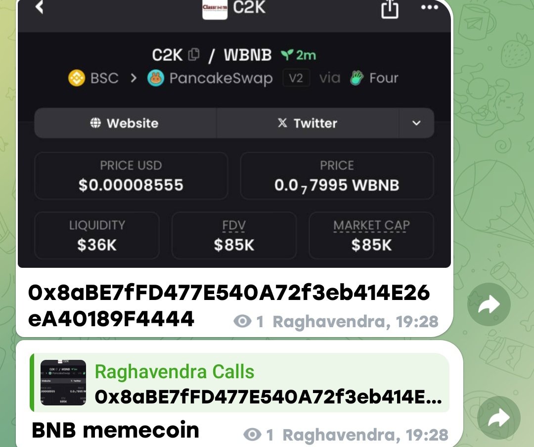 Raghavak0nSol's tweet photo. $C2K

MCAP: 85K

CA:
0x8aBE7fFD477E540A72f3eb414E26eA40189F4444

#BNB
#BSC
#C2K https://t.co/vprB0yRZch