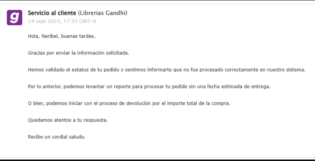 MEREDYYY's tweet photo. @LibreriasGandhi Desde agosto pedí un libro y es fecha que no me resuleven, ya metí la queja por los medios correspondientes y nada https://t.co/IdJTdra1dS