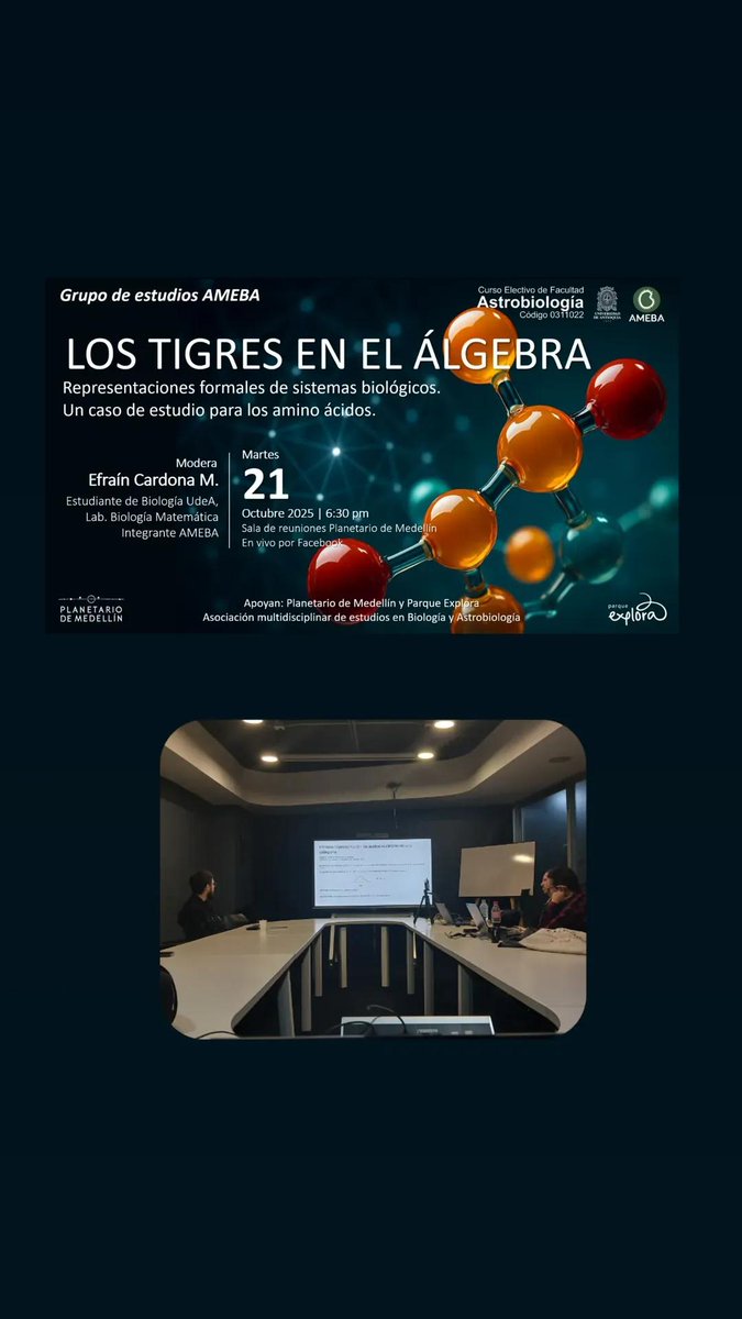 Hoy pude volver a la Casa Astro de Medellín <a href="/PlanetarioMed/">Planetario Medellín</a>
Que lindo nuevo marco filosófico con matemáticas para modelar biomoléculas

Estuve jugando con los conceptos de Biomoléculas en Tierra, biología sintética y un poco con condiciones de Titan 💡
#Astrobiología
