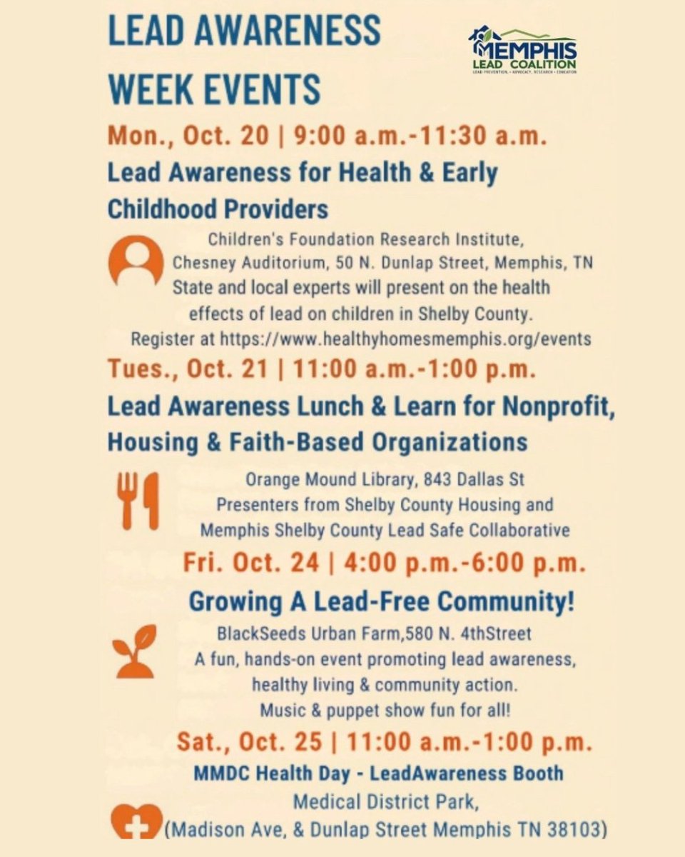 leadfreeshelby's tweet photo. This week is National Lead Poisoning Prevention Week &amp; we are proud to support the Memphis Lead Coalition's week of educational events &amp; advocacy actions across the county! Learn more about this week's lineup at https://t.co/dOlS2aUu4R. 

#NLPPW #LeadFreeShelby https://t.co/jnz9ohBaMM
