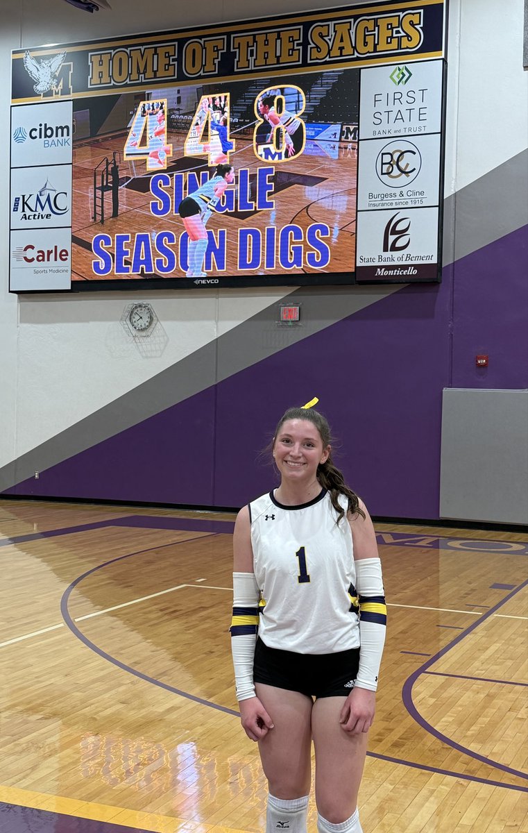 SagesAthletics's tweet photo. 🚨 Two more @SAGESvb records fall!

Senior @MadyMelton made program history at the STM Morgan Buerkett Tournament this weekend — breaking both the single-season (434) and career digs (1,133) records, surpassing marks set by Addison Wichus in 2019.

Congrats, Mady, on two new school records! 💜 💛 🏐 #GoSages