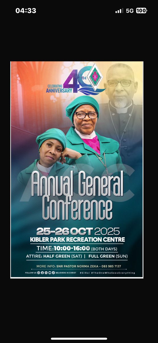 Believers_sa's tweet photo. Shalom 

Kindly receive the Annual General Conference poster for your attention, we will be celebrating our BIC way, what we are best known for, come celebrate with us as we will be bringing it all to you live🩷💚🤍ngentokozo, ne order. Oshabeni
#ElRoi #TheOneWhoSeesEverything https://t.co/3HWDq4Tsbg