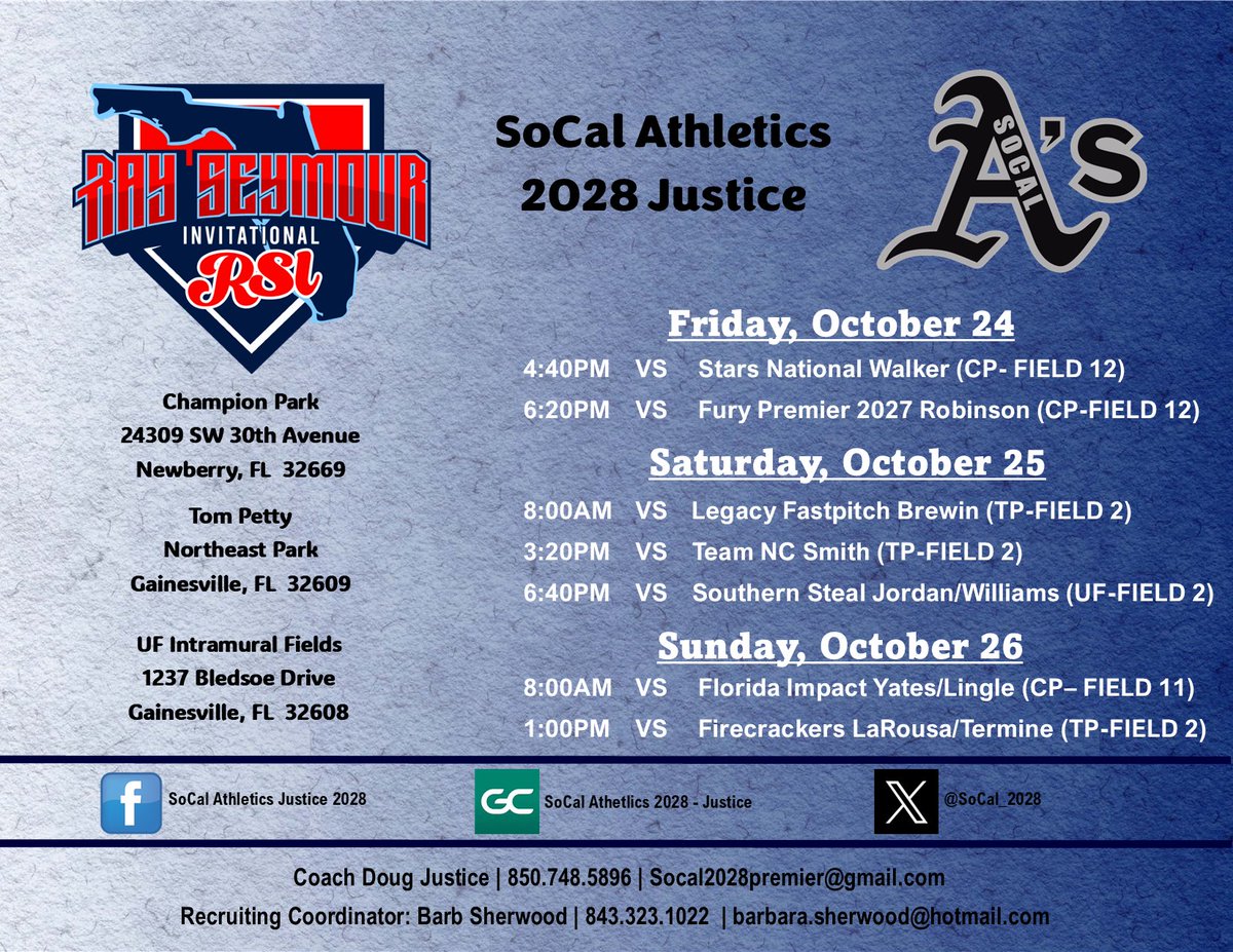 I’m so ready to be back on the field with my girls this weekend at <a href="/ray_seymour/">Ray Seymour Invitational</a> !! Come check our group out! <a href="/BSherSB/">Barb Sherwood</a> <a href="/SoCal_2028/">So Cal Athletics 2028 Justice</a> <a href="/ExtraInningSB/">EXTRA INNING SOFTBALL</a> <a href="/LegacyLegendsS1/">Legacy & Legends Softball</a> <a href="/SoftballHome/">Softball Home</a> <a href="/IHartFastpitch/">I❤️Fastpitch</a>
