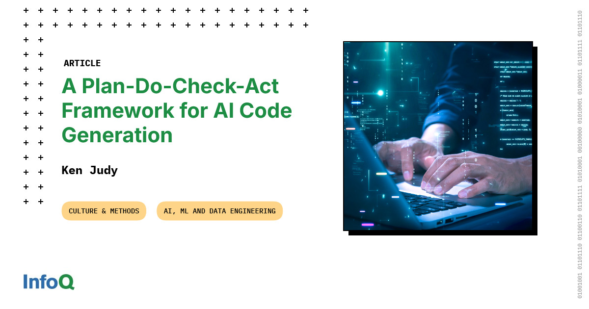 InfoQ's tweet image. AI code tools speed up development - but can also cause quality, integration & delivery issues.
Teams need the Plan-Do-Check-Act (#PDCA) cycle to keep code quality high:
✅ Working agreements
✅ Structured prompts
✅ Continuous retrospection
🔗 bit.ly/47zGvr1
#InfoQ