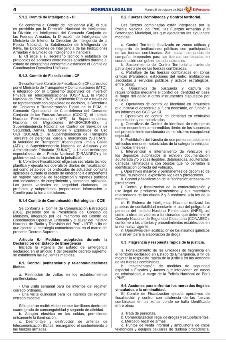 RogerAderly's tweet image. #LOÚLTIMO #URGENTE Medidas complementarias al Estado de Emergencia: 

- Restricción de visitas en penales. 
- Apagón eléctrico en penales. 
- Destrucción de antenas cerca de los penales. 
- Prohibición de dos personas en una moto lineal. 
- Patrullaje de las fuerzas combinadas…