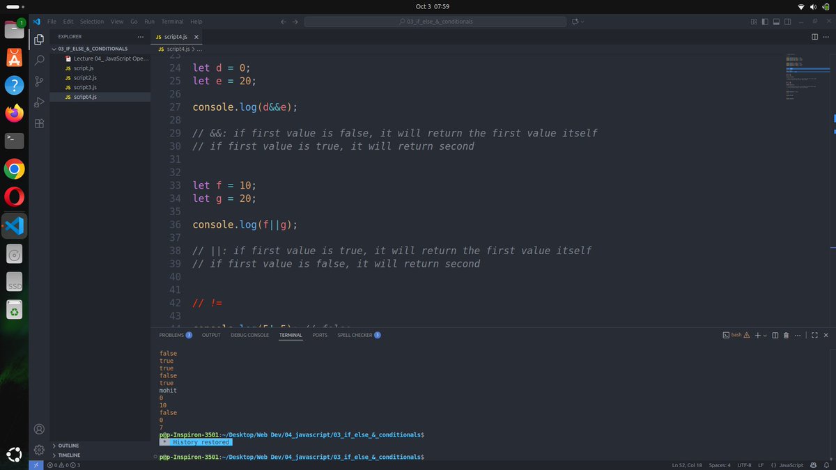 priyanshudevs's tweet image. Day 18 complete! If conditions, operators, and loops covered today. Been away for a bit due to college - time manage karna mushkil ho raha tha but back on track now.
#BuildInPublic #LearnInPublic #JavaScript
