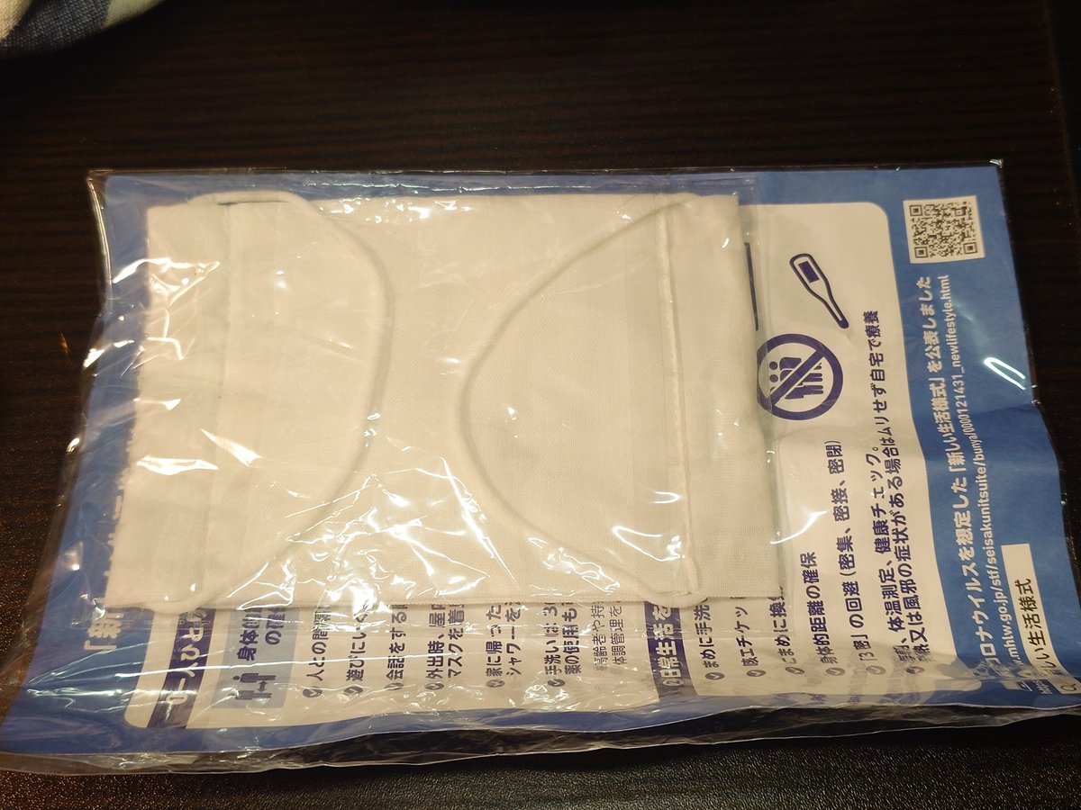 これから都内行くからマスクしたいけど見つからずパントリーもぞもぞしてたら発掘した。伝家の宝刀アベノマスクがついに出るか！？（でない）