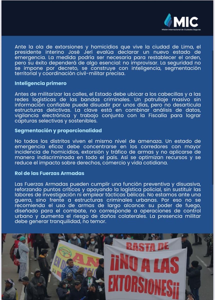 jmsaavedram's tweet photo. El estado de emergencia no puede ser una rutina ni un reflejo automático.
Debe aplicarse con inteligencia, límites y objetivos claros.
En mi último artículo explico por qué el enfoque segmentado es clave para recuperar la seguridad sin perder libertades #seguridadCiudadana #josejeri #extorsion #peru