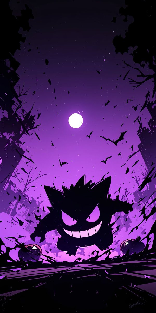 Leonard18_X's tweet image. &quot;Gengar haunts the midnight moon 🌙 #PokemonArt #SpookyVibes&quot; load 4k
