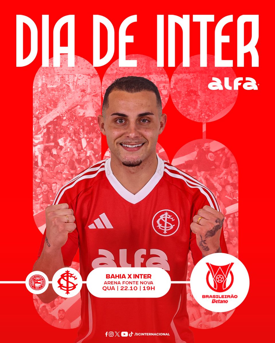 SCInternacional's tweet image. 𝐃𝐈𝐀 𝐃𝐄 𝐈𝐍𝐓𝐄𝐄𝐄𝐄𝐄𝐑! 🇦🇹❤️‍🔥🇦🇹❤️‍🔥🇦🇹❤️‍🔥

Em jogo atrasado da 14ª rodada do Brasileirão, o Colorado visita o Bahia a partir das 19h, na Arena Fonte Nova, em busca de ➕3️⃣. 💪🏾

🔗 Aproveite o #DiaDeInter e jogue com responsabilidade na @alfabetbr, a #CasaDeResponsa.

🔞