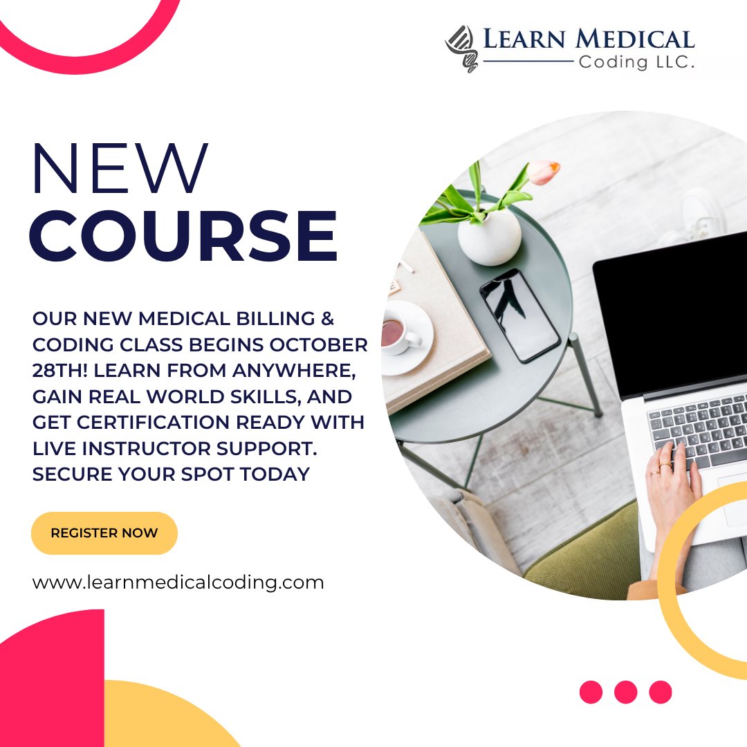 Learnmedcoding's tweet image. Enrollment is now open for our October 28th Medical Billing & Coding course! Study online with live guidance, get hands-on practice, and prepare for certification in a growing healthcare field. Join us at learnmedicalcoding.com