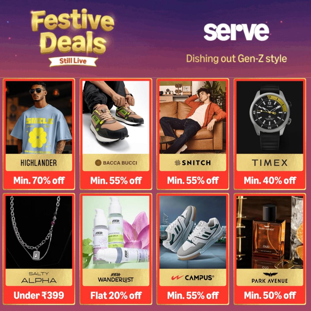 DealBeeOfficial's tweet image. ✨ Serve | Dishing out Gen-Z style
🎉 Festive Deals 📣 Still Live
- 10% Instant Discount# on Credit Card & EASYEMI on Cards
- #HDFC Bank | Festive Treats | T&C Apply
amzn.to/4qkhXcY
✨ Highlander
⚡ Min. 70% off
amzn.to/4nnAMcB
✨ Bacca Bucci
⚡ Min. 55%…
