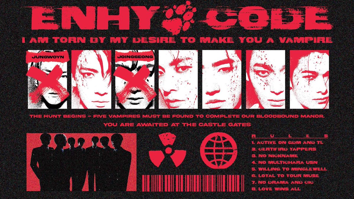 ENHYCODE's tweet image. ͏

🂱 . . Are you ready to accept this fate? We, 𝗘𝗡𝗛𝗬𝗖𝗢𝗗𝗘, are bound to destroy the ones we love. Desire, to find our missing vampires in the red blood moon. We will await your presence on the dark side, where the powers wait to unite, to become the strongest. 🦇🍷
͏