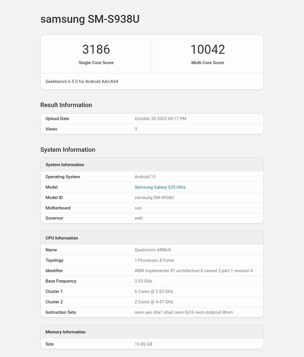 tarunvats33's tweet image. New Geekbench scores for the Exynos 2600 are out — and here’s how it stacks up against Snapdragon! ⚔️

Exynos 2600 
🧠 Single: 3047
💪 Multi: 10025

Snapdragon 8 Elite
🧠 Single: 3186
💪 Multi: 10042

Snapdragon 8 Elite Gen 5
🧠 Single: 3675
💪 Multi: 11096

Interestingly, the…