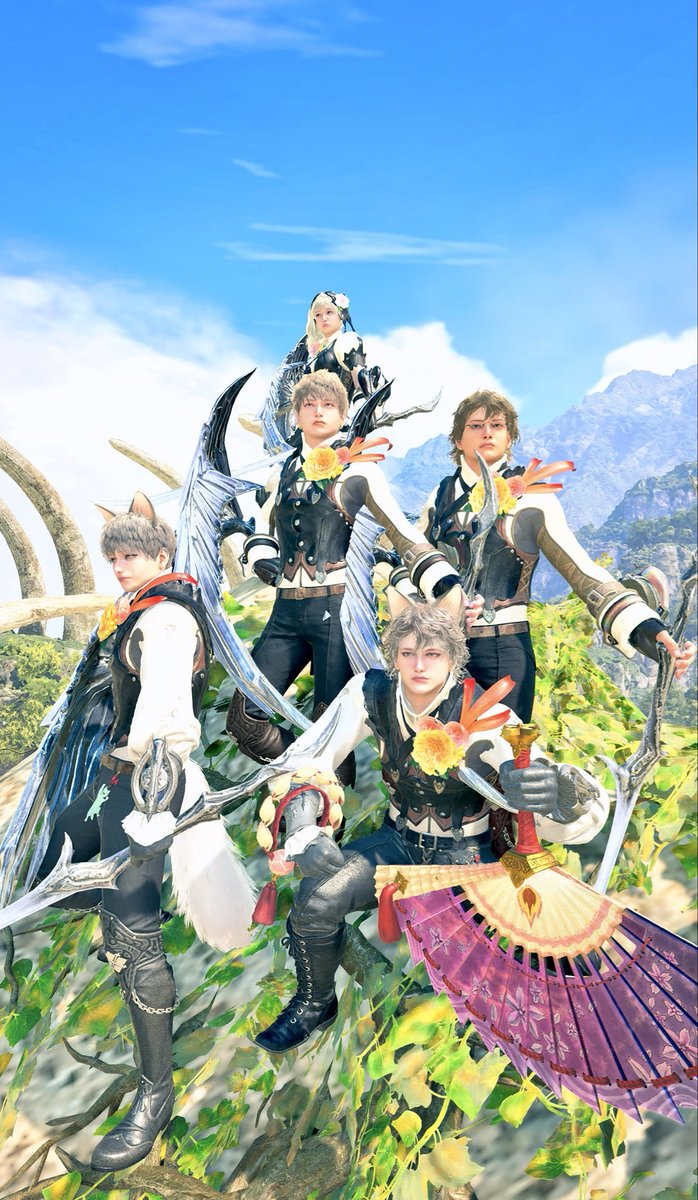 Milla_DD01's tweet image. 昨日の燕の隊
ディータさん、ヴァイクさんと一緒に５人で星を作ったりしました🥳🌟4枚目はNPCが寄り添って来たディータさん😂
（居なくなるまで結構待ちましたw）

#燕の隊 #モンハンワイルズ