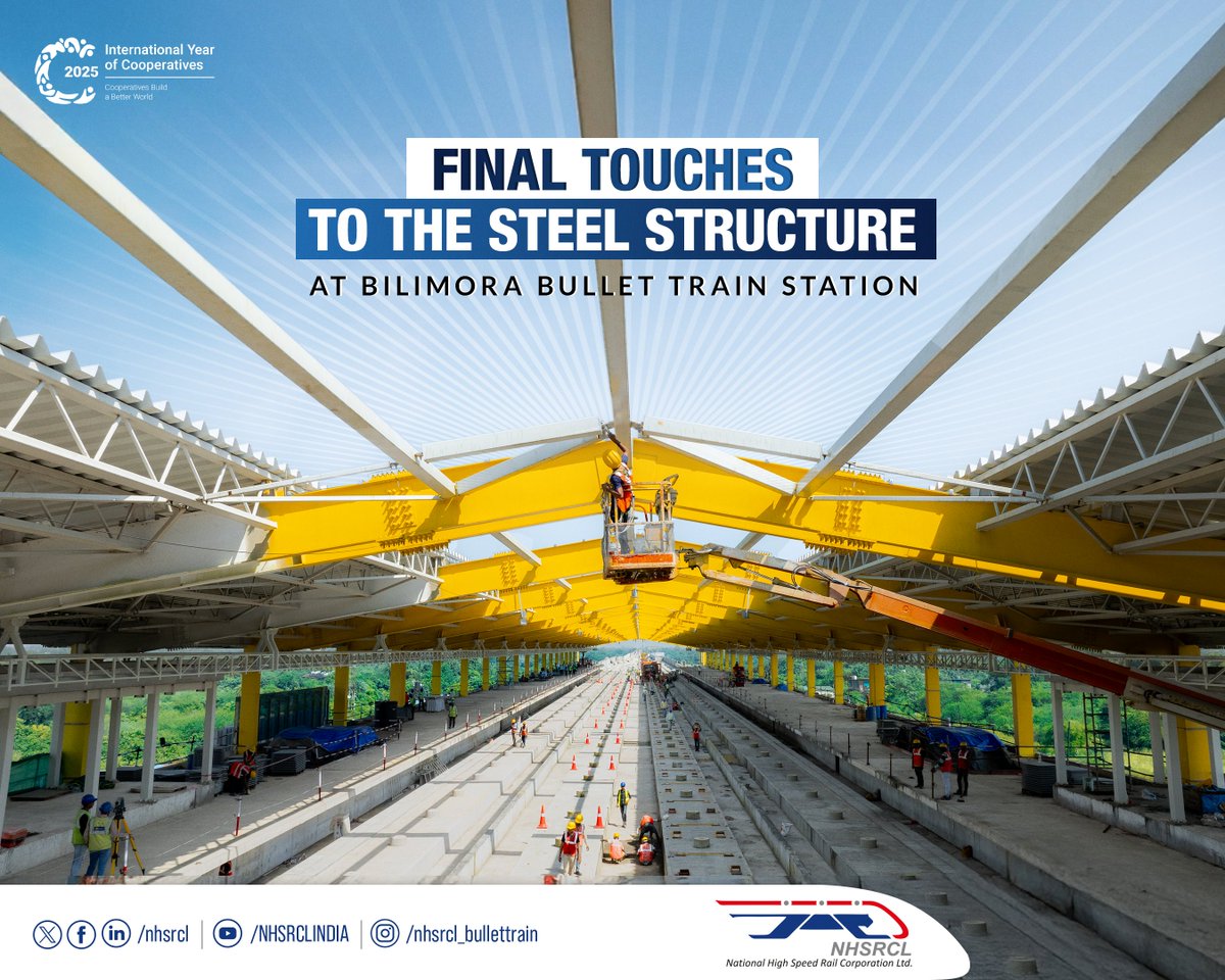 Final touches are being given to the steel structure at Bilimora Bullet Train Station. A glimpse of the precision and effort shaping India’s first Bullet Train corridor.