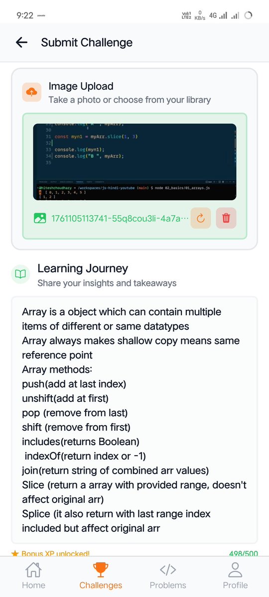 iamabhishek012's tweet image. #Day13 of masterji app #25daysjschallenge completed.
Topic : Array and there methods
@Hiteshdotcom @ChaiCodeHQ #JavascriptDevelopers