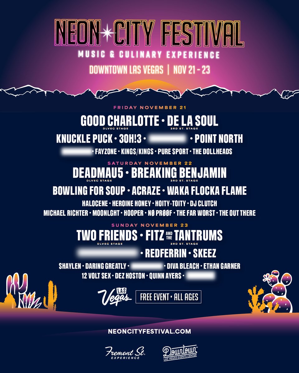 Fremont Street Exp (@fselv) on Twitter photo Free festival, stacked stages. The daily breakdown for <a href="/neoncityfestlv/">Neon City Festival</a> 2025 is here. Who are you looking forward to? Free festival, stacked stages. The daily breakdown for <a href="/neoncityfestlv/">Neon City Festival</a> 2025 is here. Who are you looking forward to?