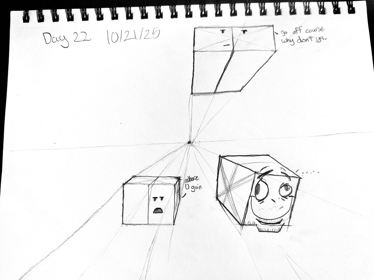 TheOfficialJcr's tweet image. Day 22 - perspective
Was having problems and got frustrated with perspective so I decided to have some fun.
#LearnToDrawIn30Days
#learninghowtodrawin30days