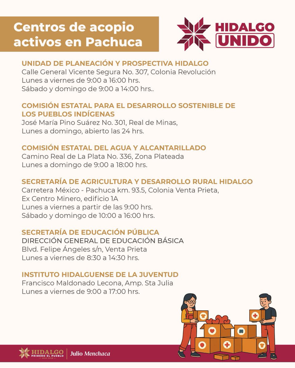 CronicaHidalgo's tweet image. ¡Tu ayuda puede marcar la diferencia!
Muchas familias en #Hidalgo han sido afectadas por las intensas lluvias.
Acude a los Centros de Acopio en Pachuca y dona:
Alimentos no perecederos
Ropa limpia y en buen estado
Artículos de higiene personal
La ayuda de todos cuenta.