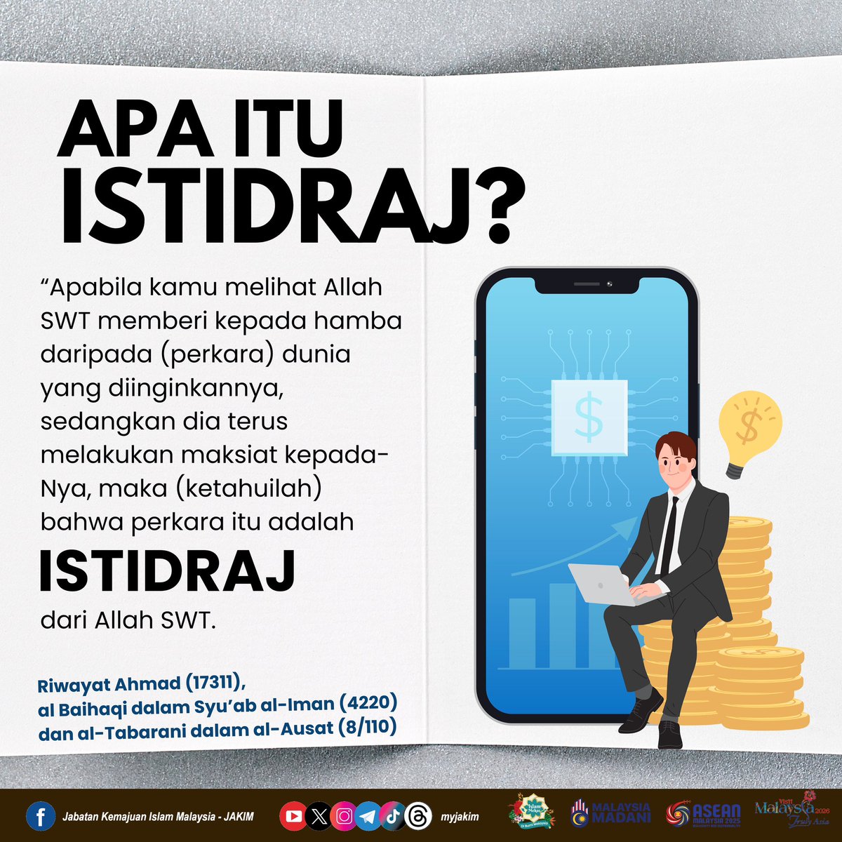 Berhati-hatilah Terhadap ISTIDRAJ!!

Seseorang yang tidak mengerjakan sembahyang lima waktu, berterusan melakukan maksiat dan derhaka kepada-Nya, namun dia kelihatan kaya dan rezekinya juga mudah, maka inilah yang dinamakan ISTIDRAJ.