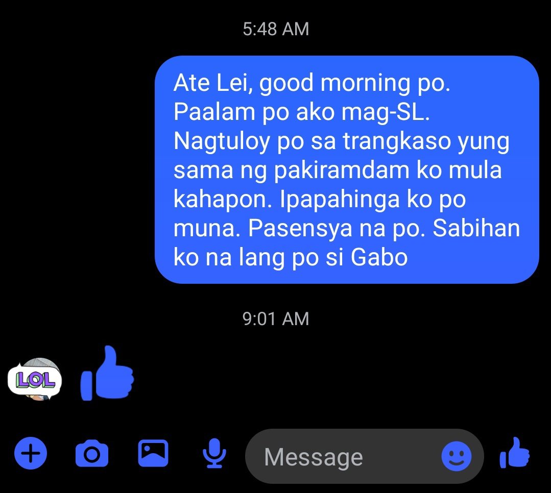 KielAnthony's tweet photo. You know you're in a wrong management when they don't respect your time (e.g. asking you to attend a call in the middle of your lunch break), and when they see your Sick Leave as an excuse not to go to work rather than a time to take care of your health. Wala man "get well soon" https://t.co/3IXTcWVXeu