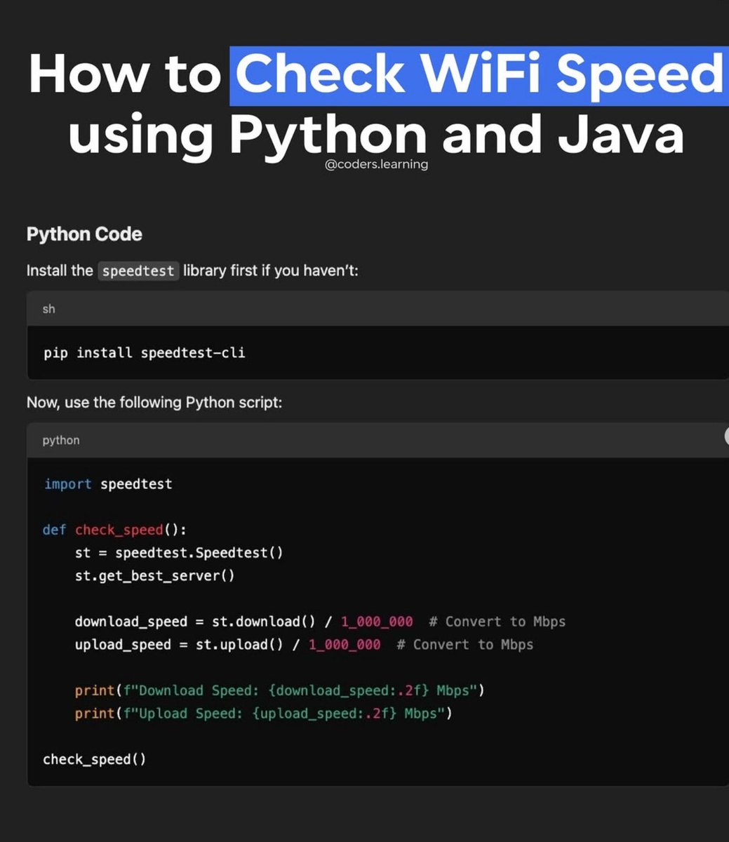 Python_Dv's tweet image. Check WiFi Speed 💻🧠💡