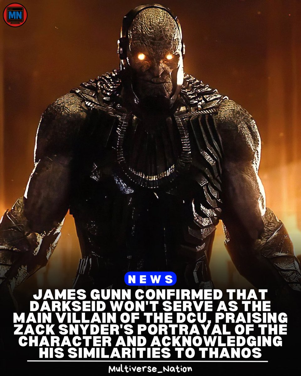 MultiversNation's tweet image. 🚨 James Gunn confirmed that Darkseid won’t serve as the main villain of the DCU, praising Zack Snyder’s portrayal of the character and acknowledging his similarities to Thanos.

Source: @NewRockstars