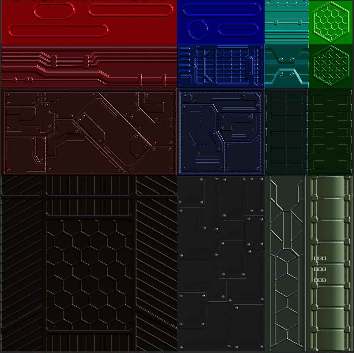 Just got done with the height color map of this tile set. Im very happy with how it turned out. Some of the tiles don't really make sense without alpha, or emission.