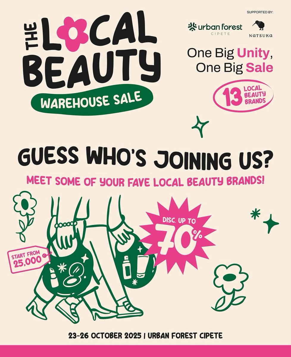 SIRFORJASTIP's tweet photo. Hii gengss 🤍
aku balik open jastip lagiii~ kali ini di THE LOCAL BEAUTY WAREHOUSE SALE tanggal 23–26 Oktober yaa 😆✨
ada MOP, Somethinc, RAD, Luxcrime, dan banyak lagiii 🛍️ semuanya beneran murah banget sumpah 😭 https://t.co/xFMlLmtWd9
