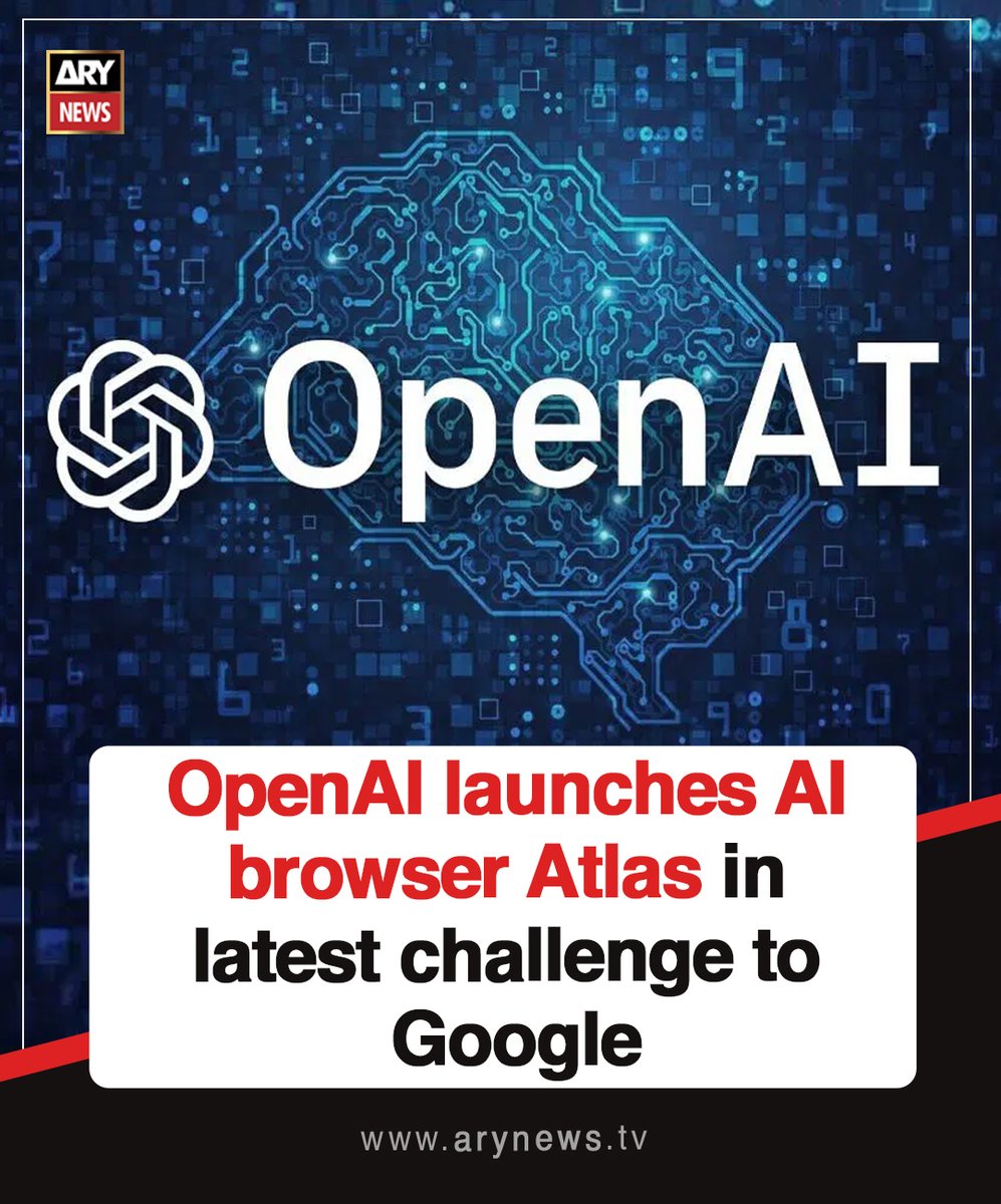 ARYNEWSOFFICIAL's tweet image. OpenAI launches AI browser Atlas in latest challenge to Google

Read More : arynews.tv/openai-launche…

#ARYNews