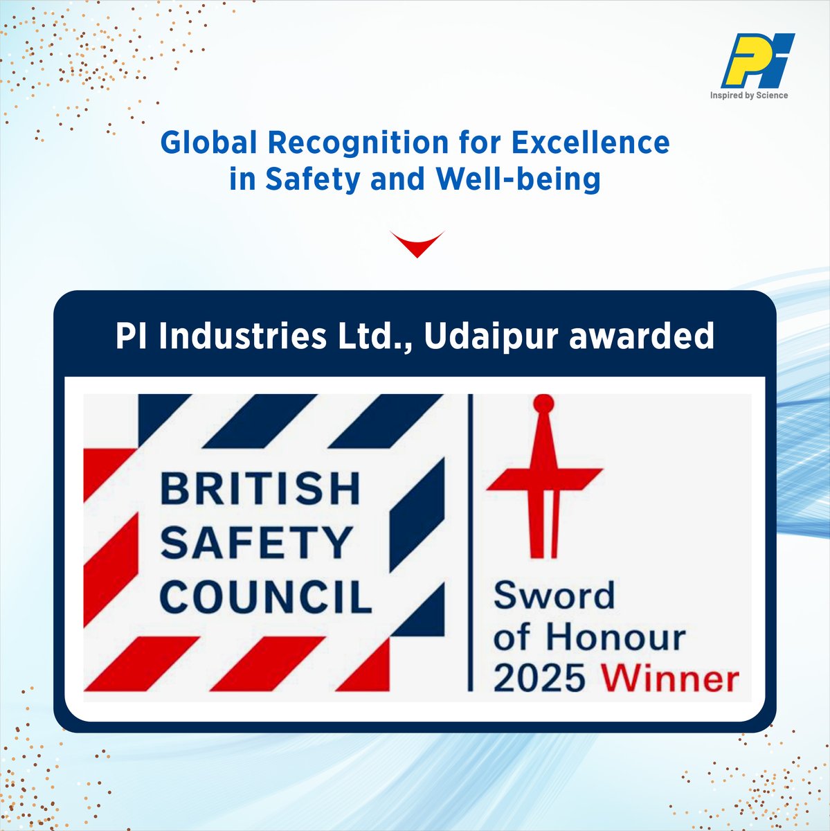 PIINDLTD's tweet image. We are honoured to share that #PIUdaipur Site has been awarded #BritishSafetyCouncil #SwordofHonour - one of the highest global distinctions in #workplacehealth, #safety, &amp;amp;  well-being. 
 
Congratulations to our Udaipur team &amp;amp;  every #PI colleague who made this possible!
#BSC